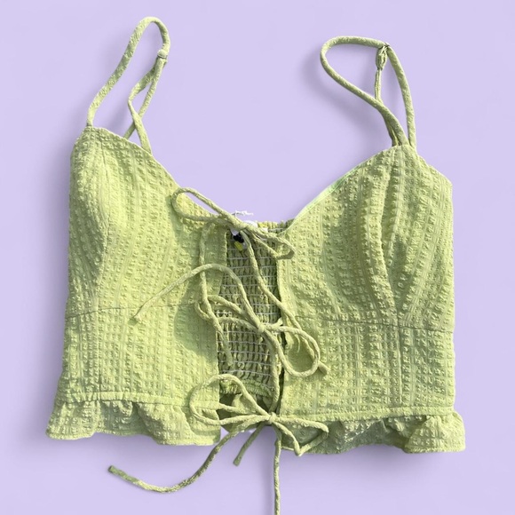 Emory Park Lime Green Lace-Up Crop Top NWT Size L - Picture 2 of 5